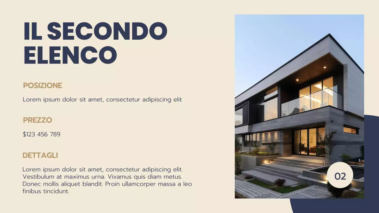 Proposta immobiliare moderna blu e beige