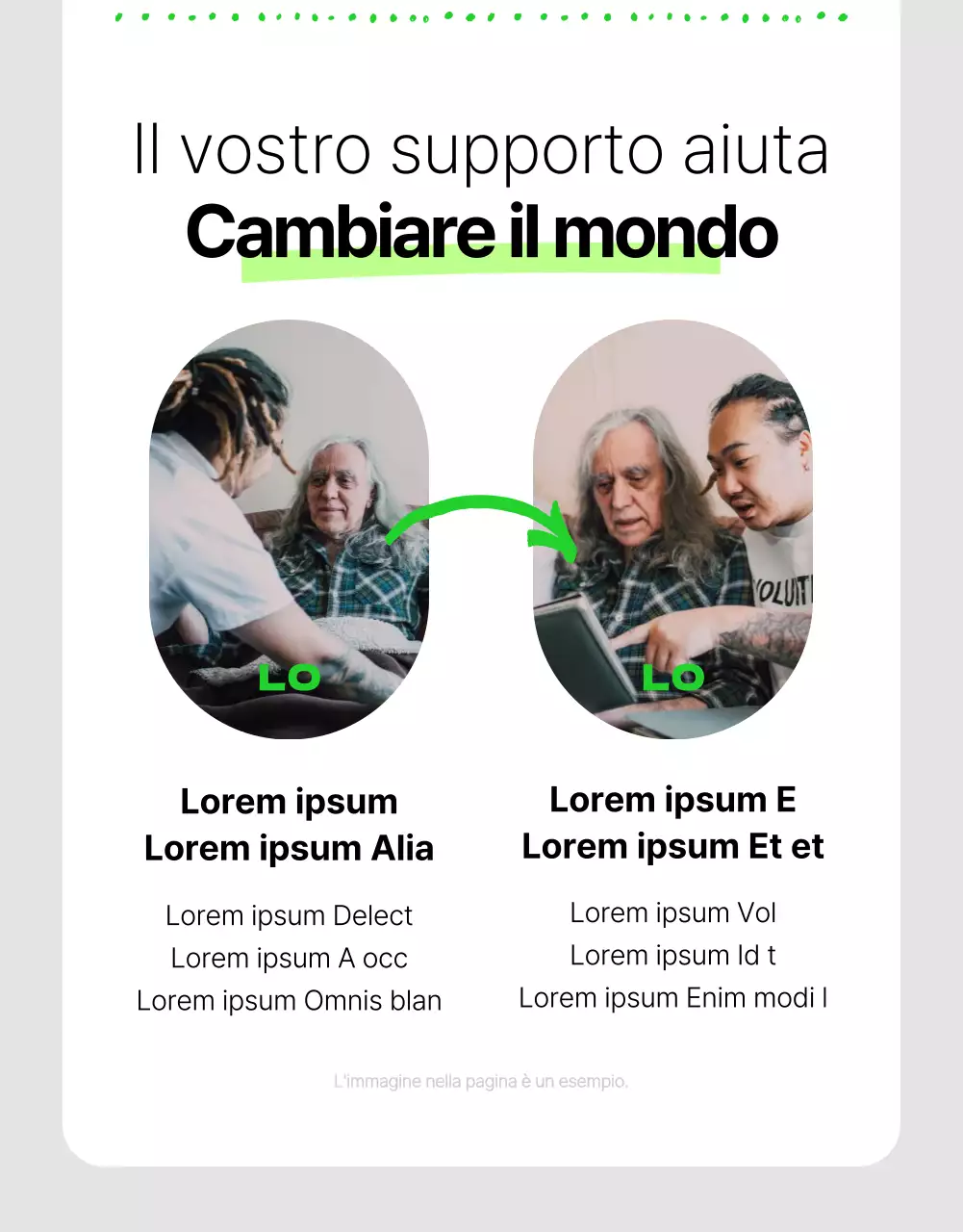 Informazioni semplici sulla sponsorizzazione della ONG in bianco e in colori fluorescenti