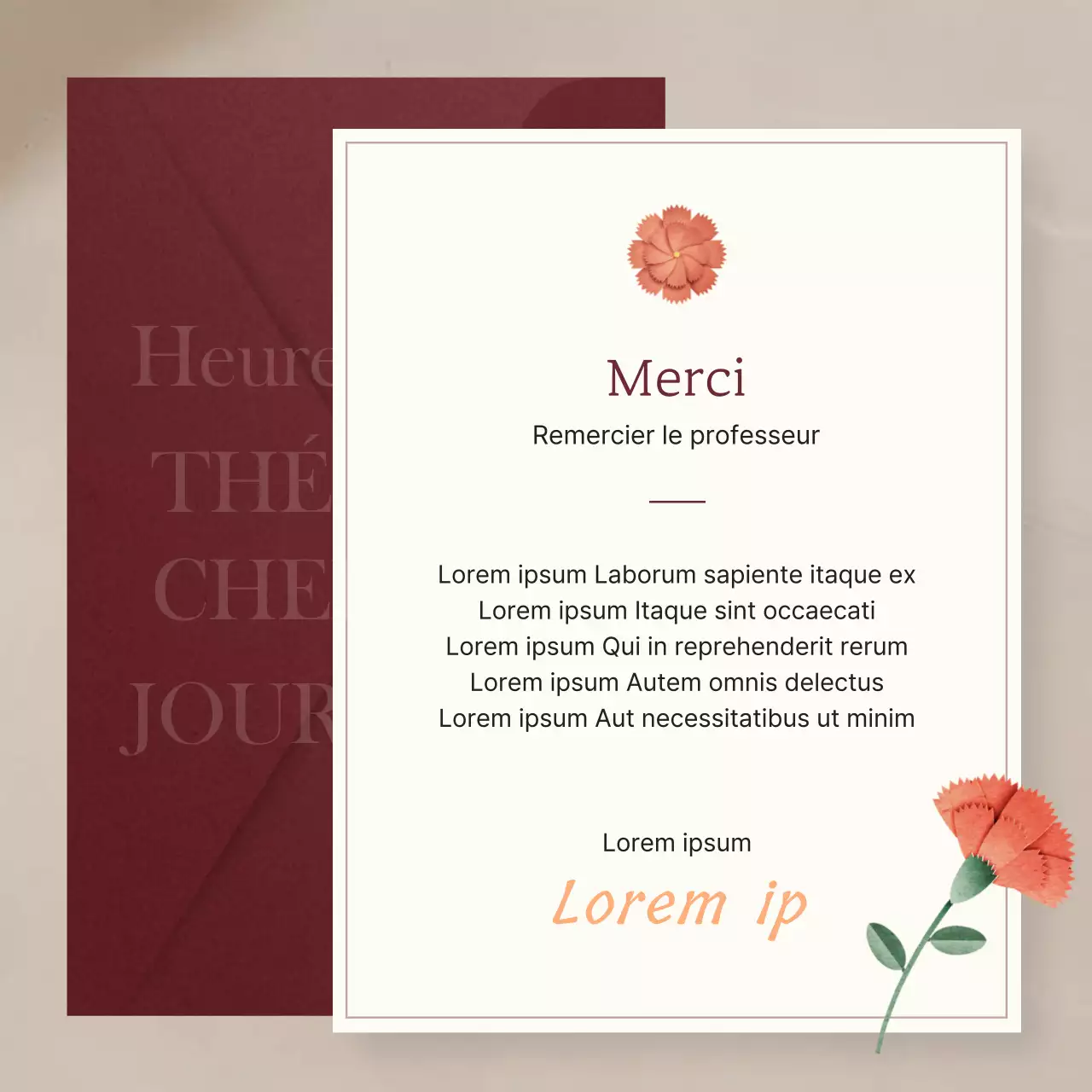 Une collection moderne de papier de remerciement en beige et bleu marine