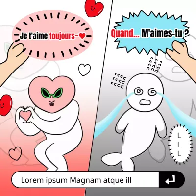 Mème tweet rouge et bleu clair avec espacement des gags