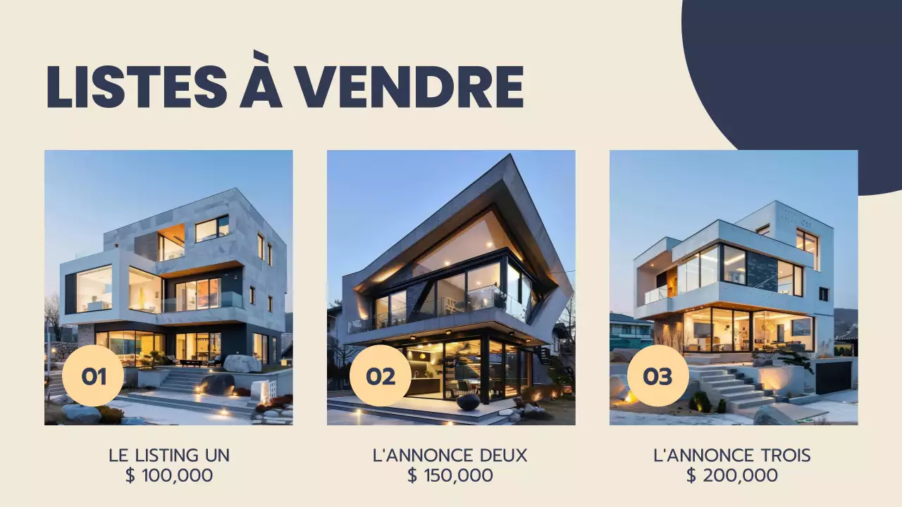 Proposition immobilière moderne bleue et beige