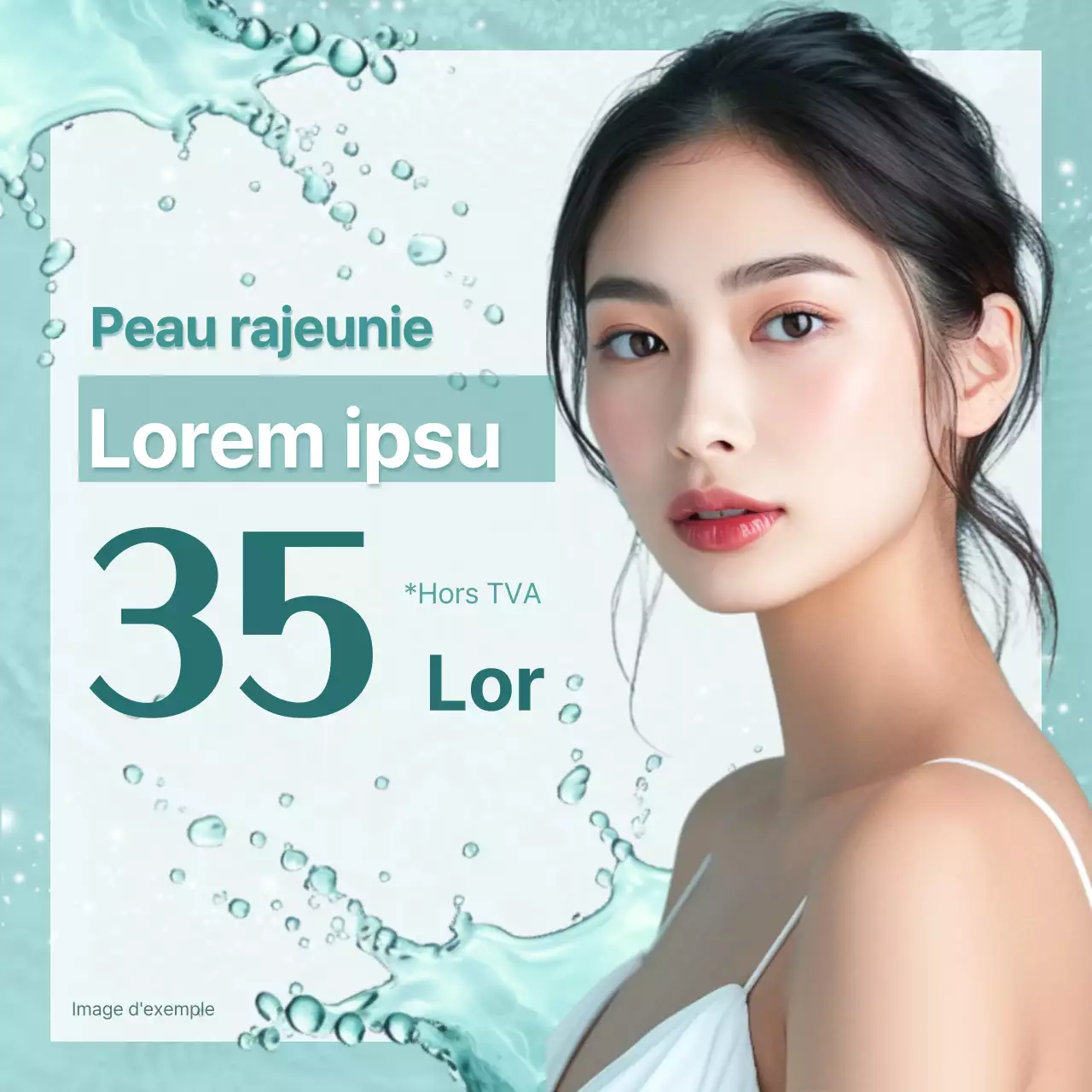 Publicité pour un événement estival en dermatologie sur fond bleu clair