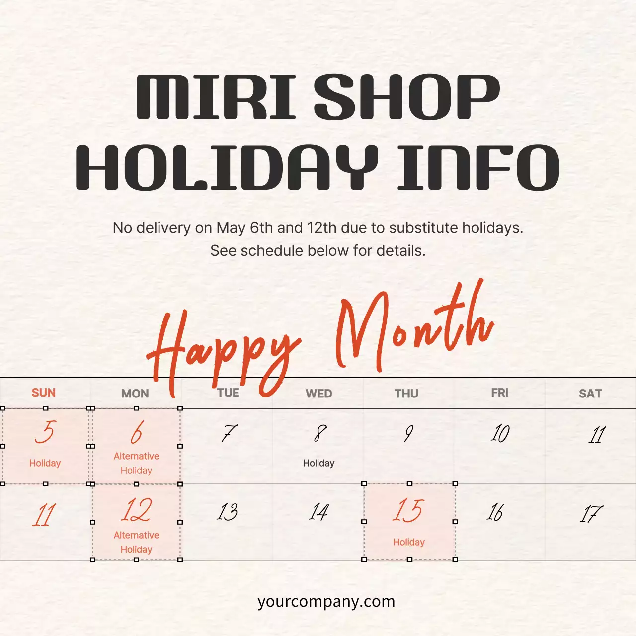 Beige Simple Holiday Announcement Social Media Post