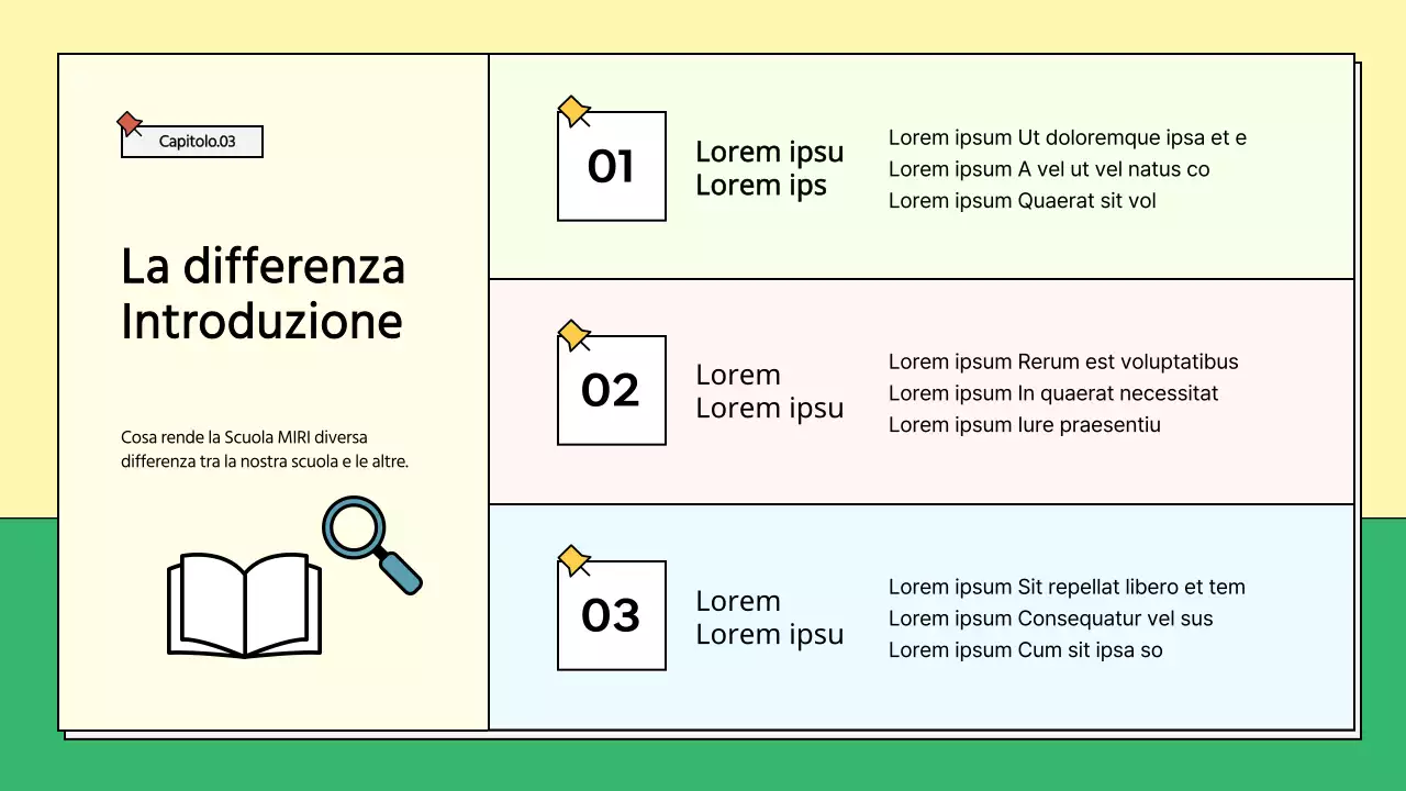 Prospetto scolastico giallo e verde