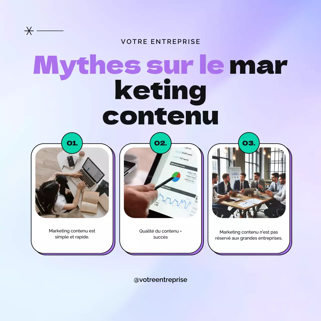 Publicité pour le marketing de contenu moderne, noir et violet