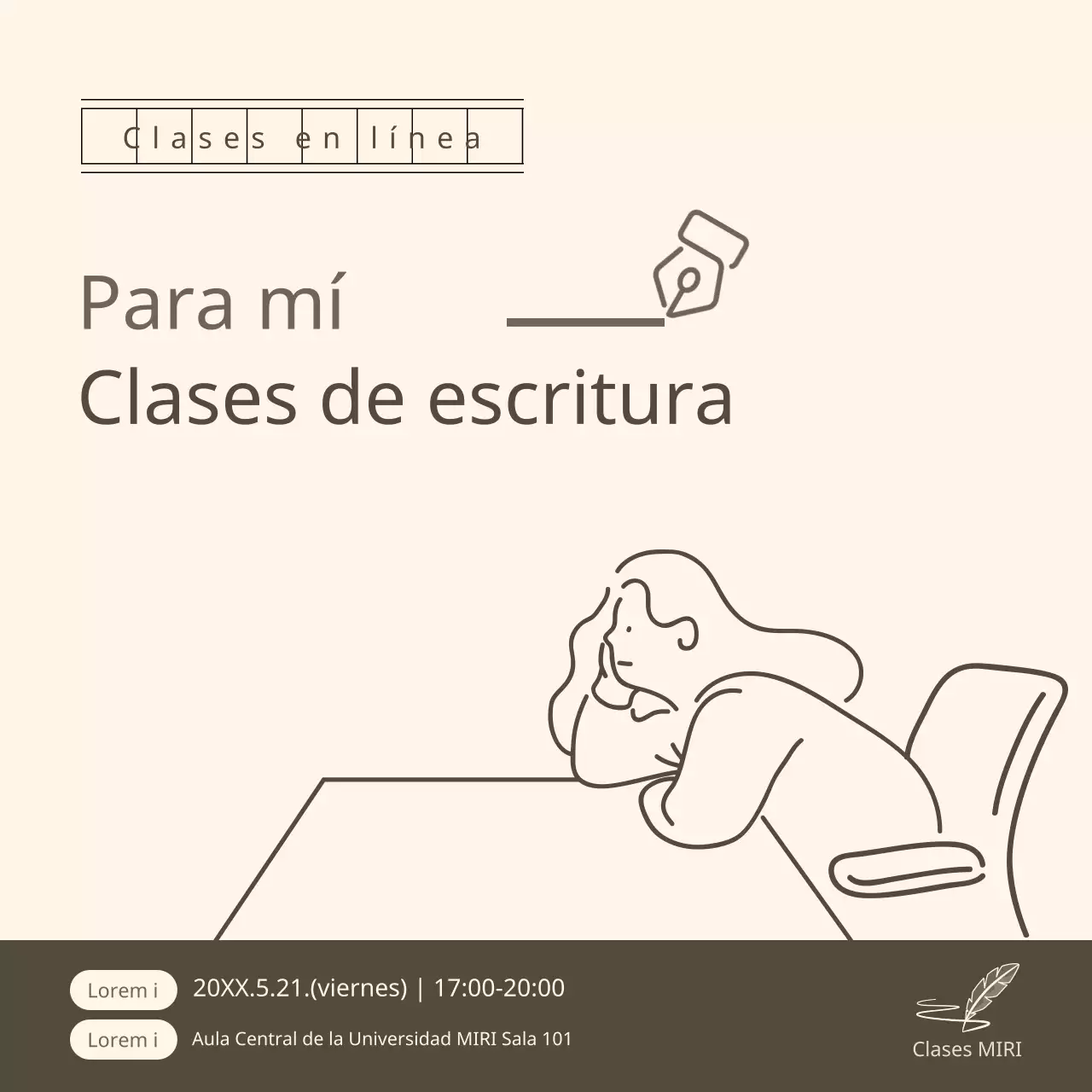 Promover una clase de escritura sencilla en caqui y marfil
