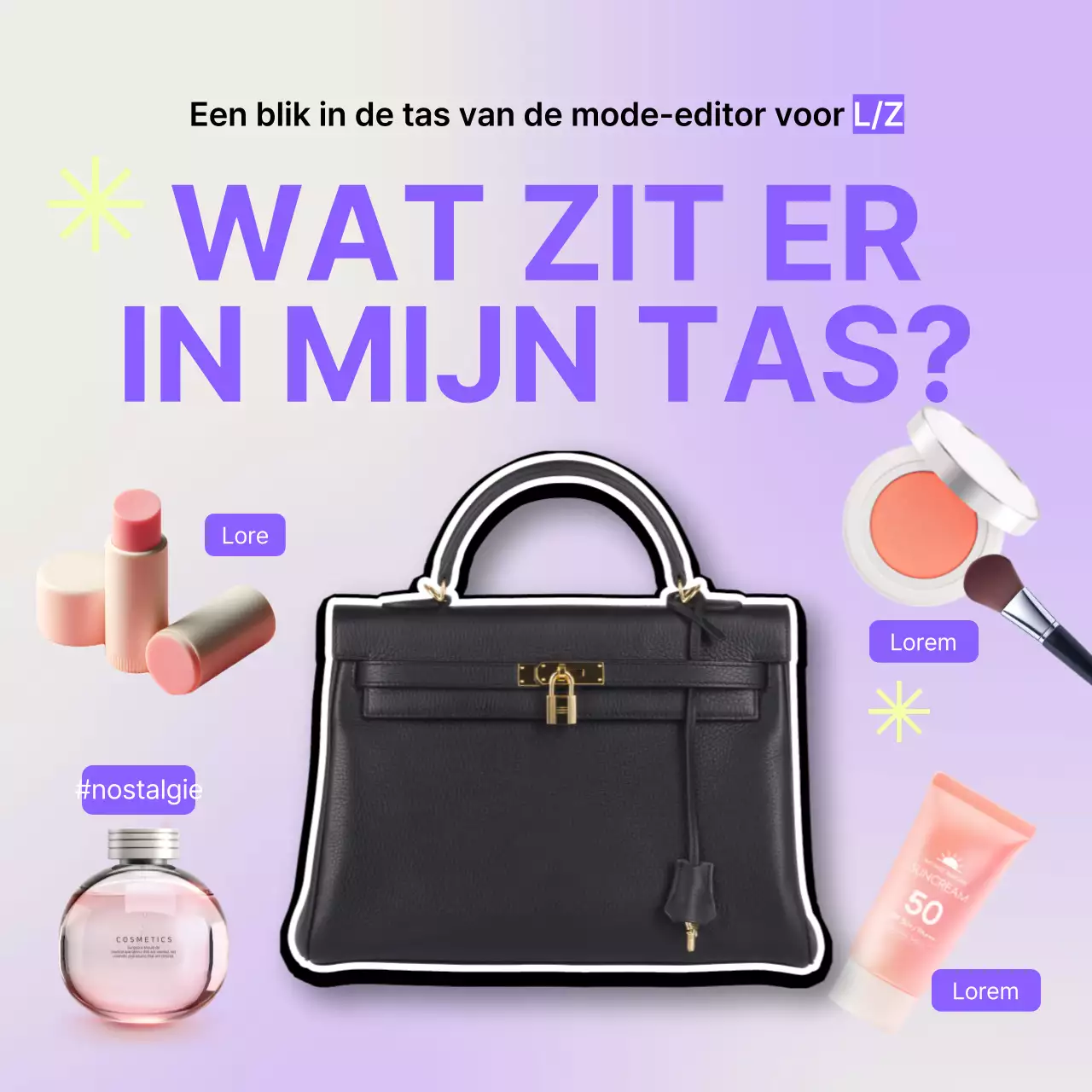 Een eenvoudige wat-in-mijn-tas introductie in mauve en geel