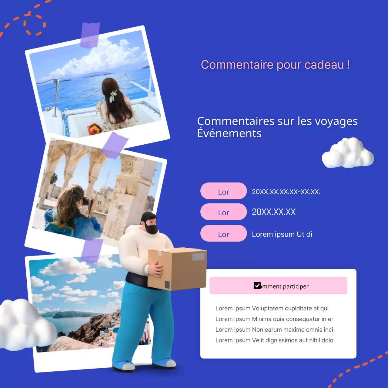 Promouvoir les forfaits de voyage bleu marine et rose