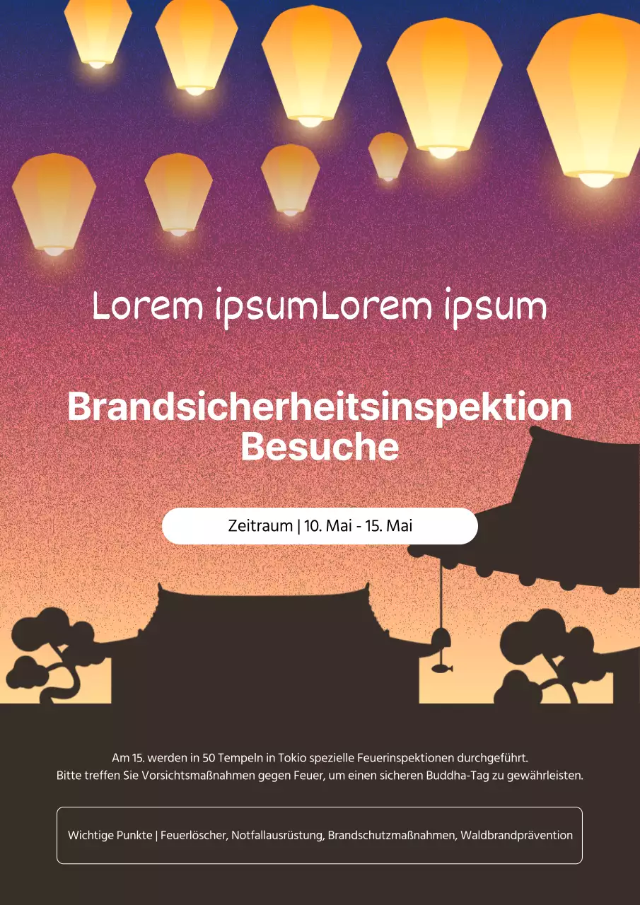 Schwarz-gelber orientalischer Hinweis auf die Brandschutzinspektion zum chinesischen Neujahr