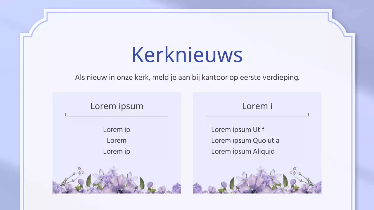 De eenvoudige kerkdienstaankondiging van Borah en Lavendel