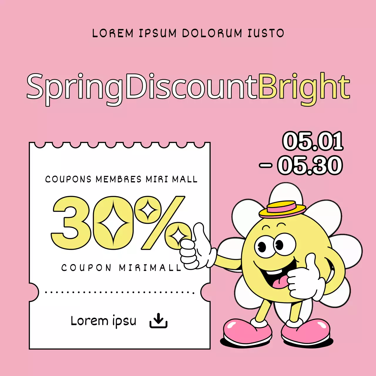 Une publicité pop-art pour les soldes de printemps en jaune et rose