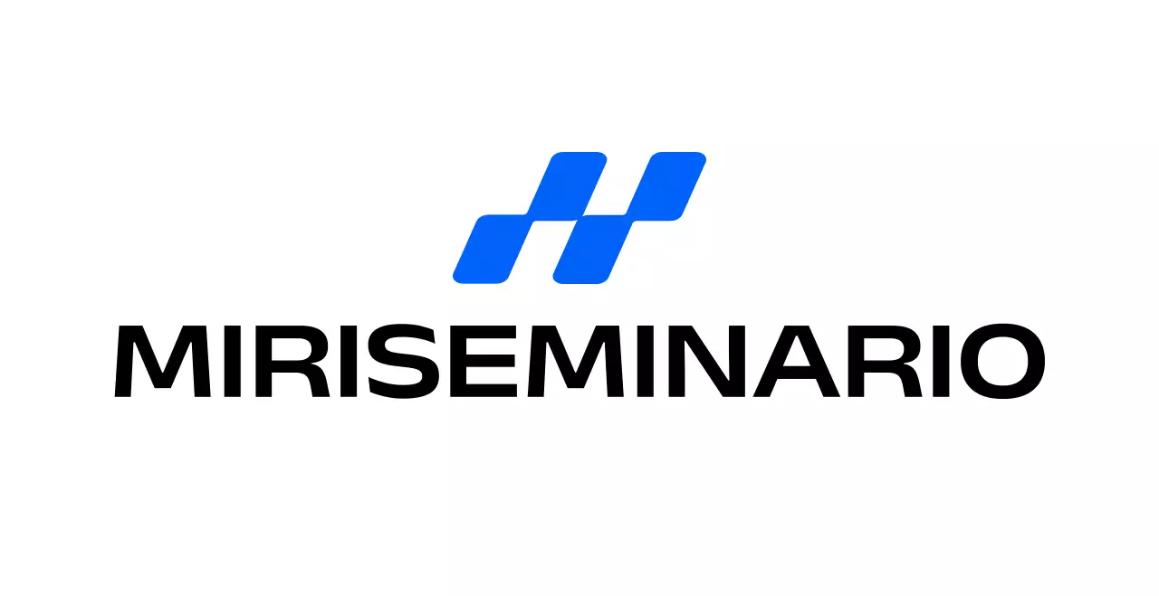 Seminario aziendale semplice con logo illustrativo quadrato blu inclinato