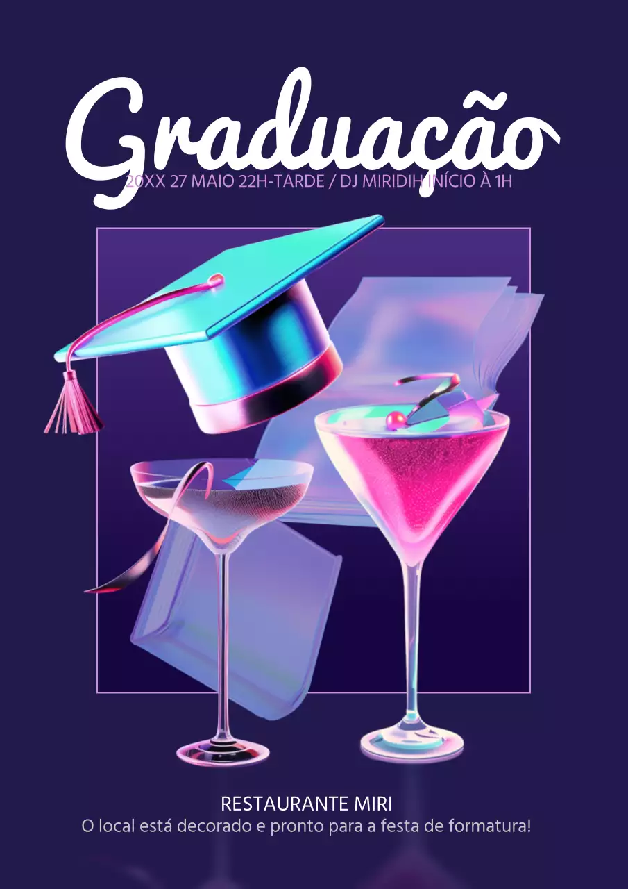 Promover um evento luxuoso de festa de formatura em roxo e branco