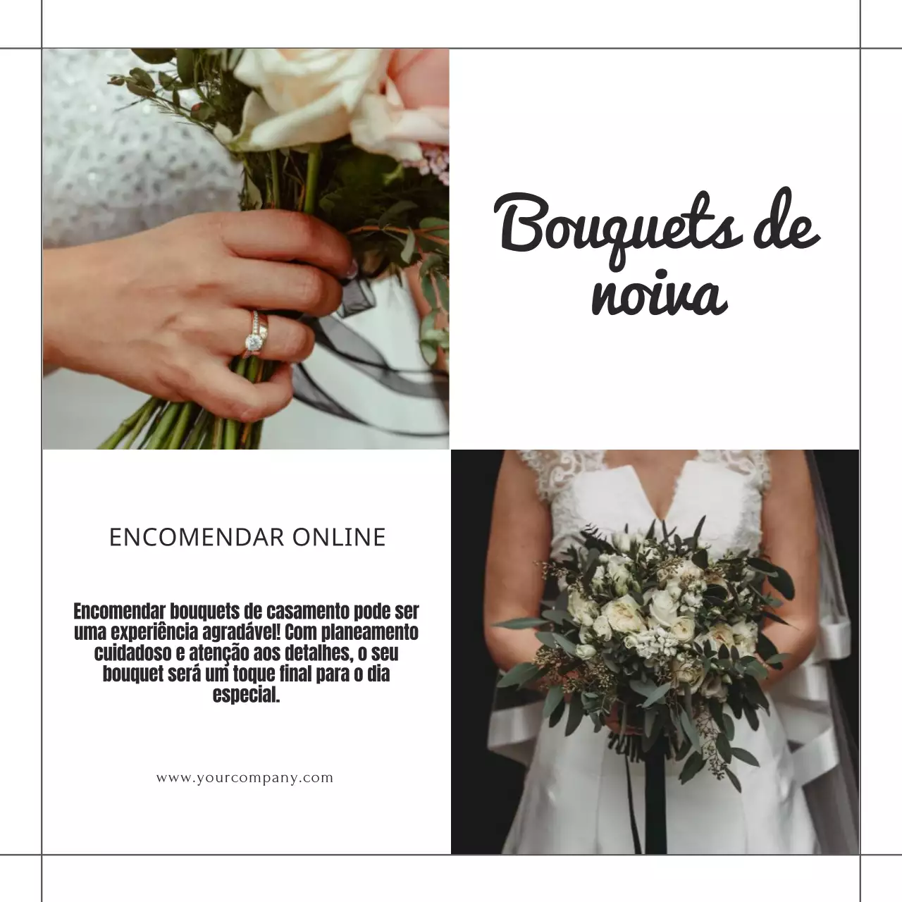 Promoção Bouquets de noiva elegantes brancos e cinzentos