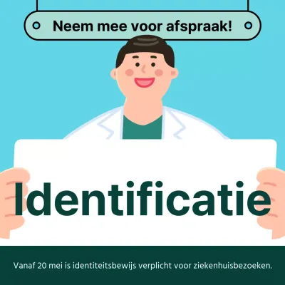 Modern groen en lichtblauw ziekenhuis herinnert je eraan om je burgerlijke ID mee te nemen voor een bezoek aan het ziekenhuis