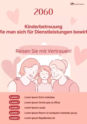 Ein süßer roter und rosa Flyer, um sich für Babysitterdienste anzumelden
