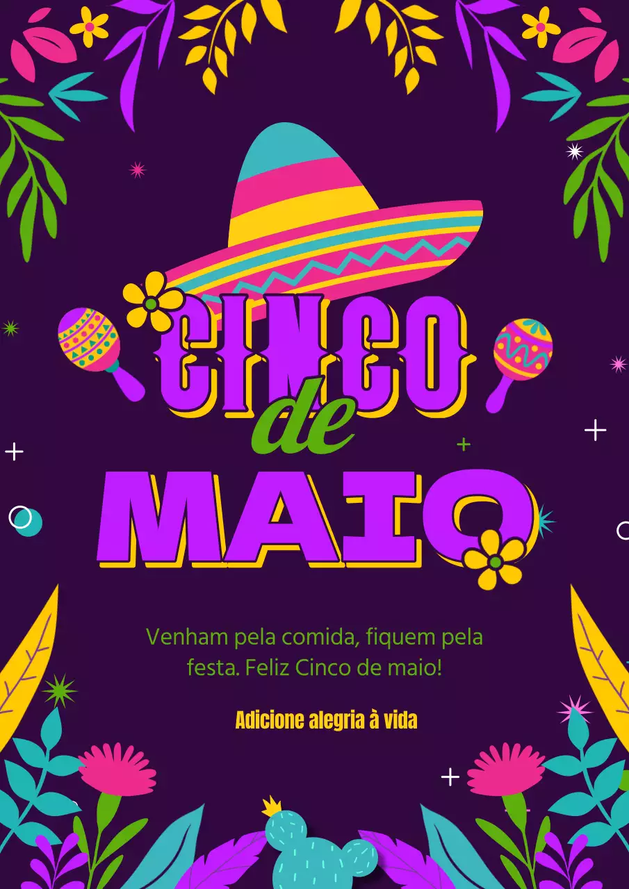 Convite Cinco de maio tropical roxo
