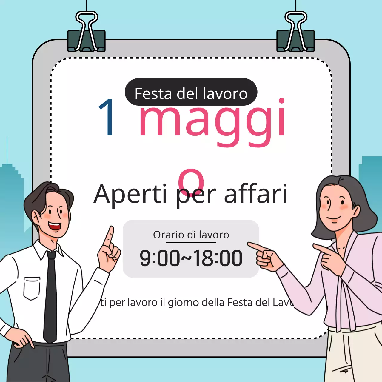 Un semplice annuncio azzurro e grigio per la Festa del Lavoro