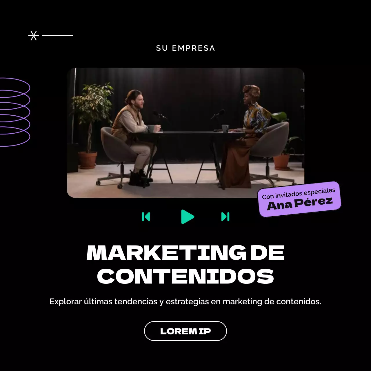 Publicidad moderna de marketing de contenidos en negro y morado