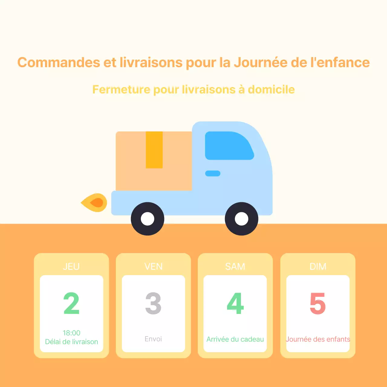 Faites la promotion d'une jolie journée des enfants dans un centre commercial en ivoire et orange