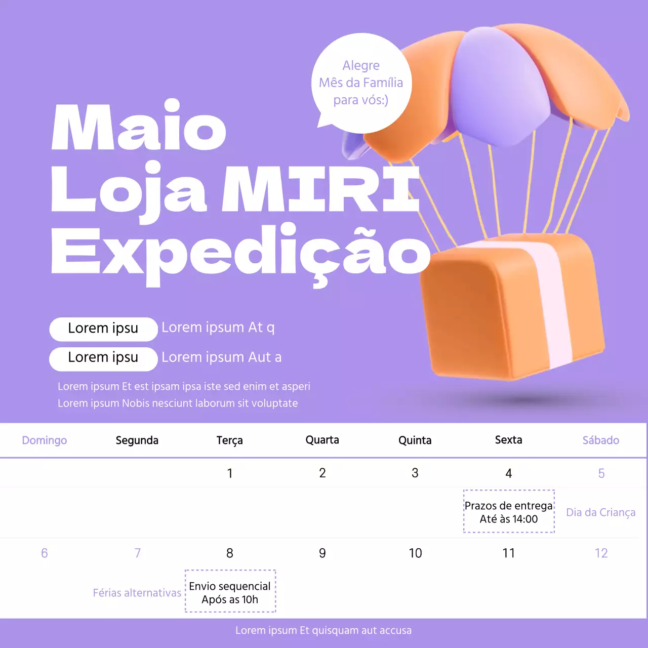 Um simples aviso de entrega em roxo e branco