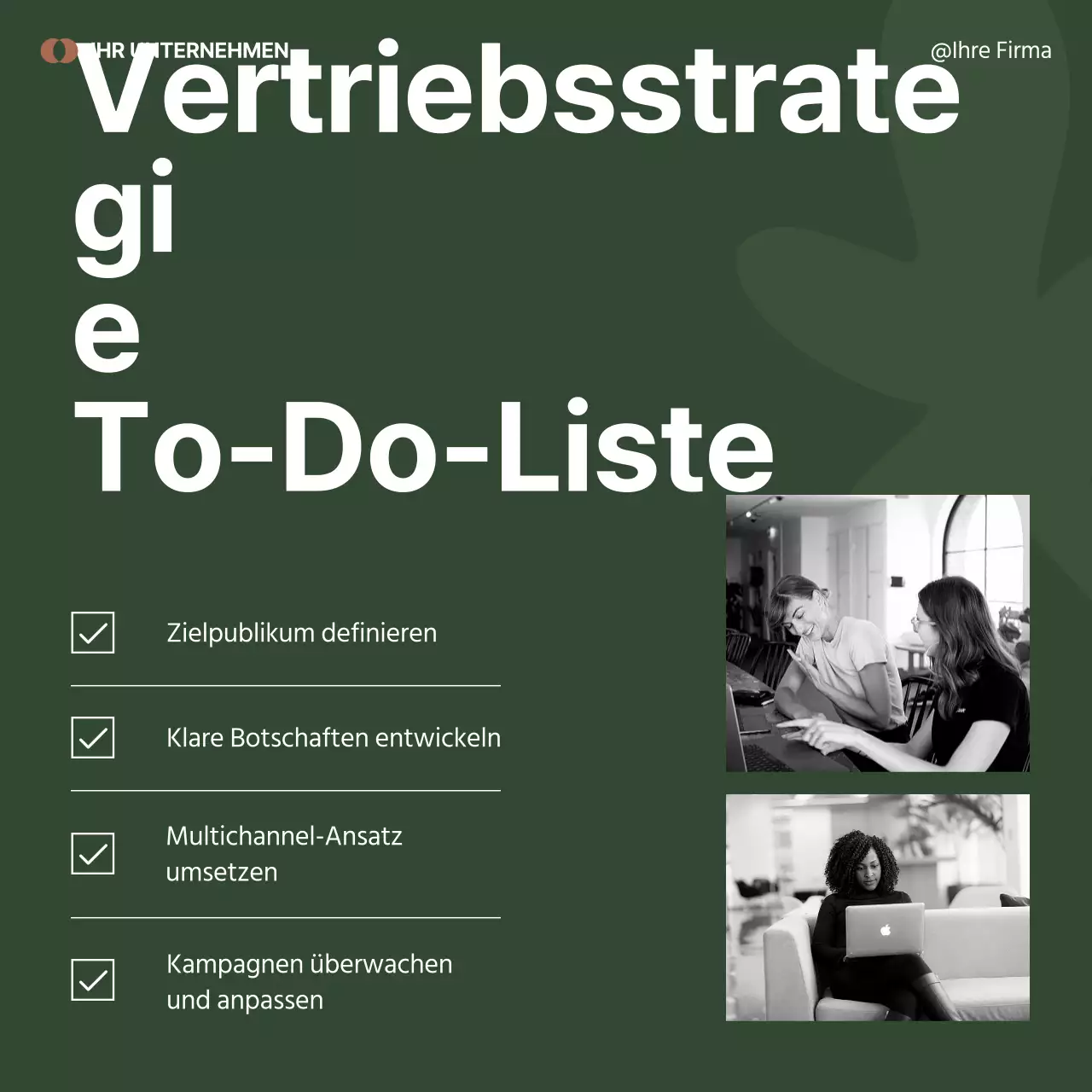 Minimalistische Marketingwerbung in Schwarz und Grün