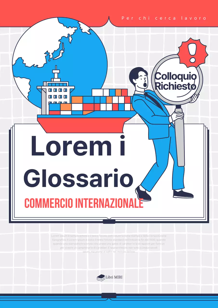 Copertina kitsch del glossario commerciale in blu e arancione