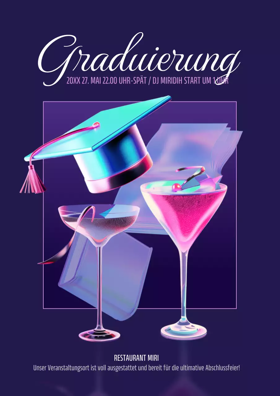 Werben Sie für eine luxuriöse Abschlussfeier in Lila und Weiß