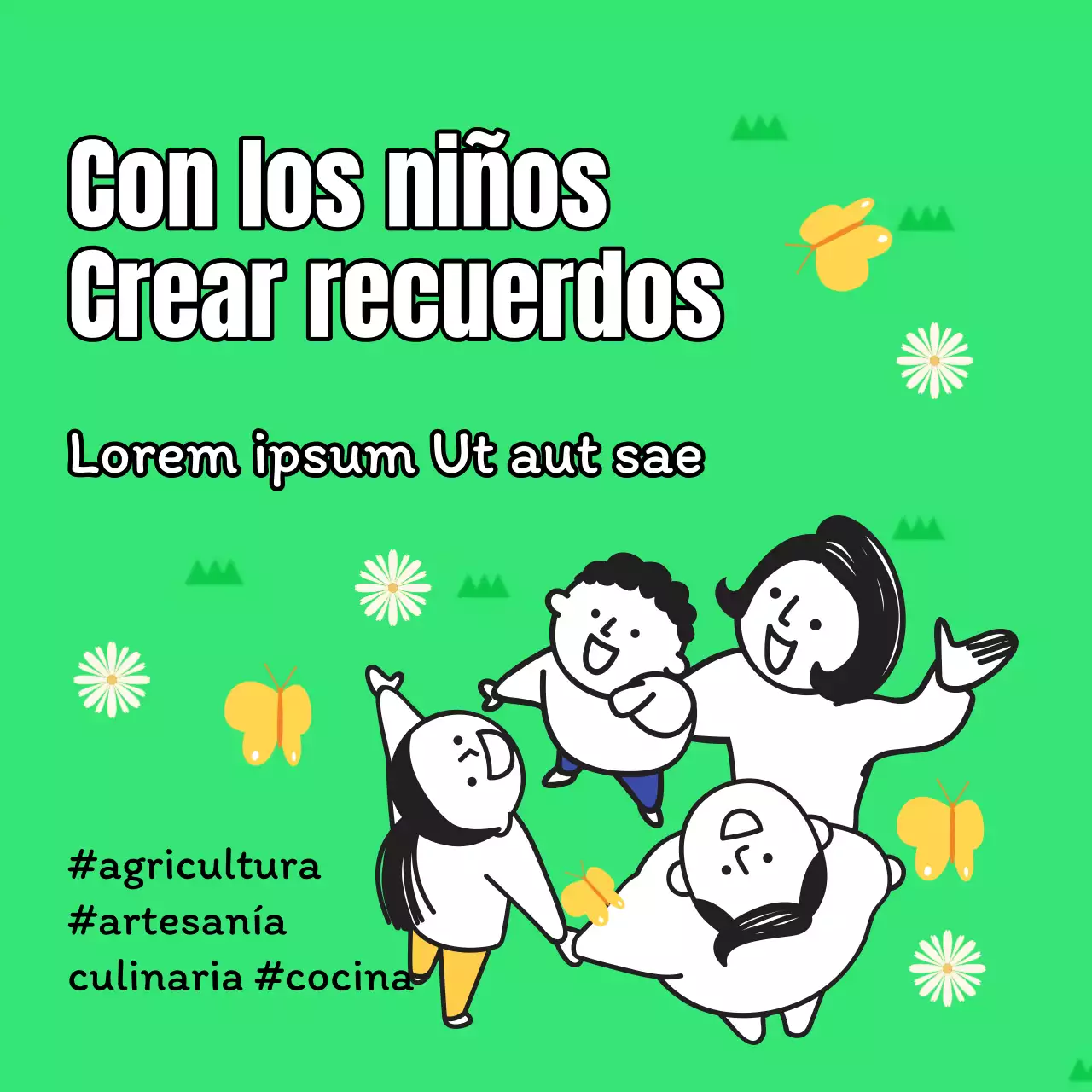 Anuncios de actividades familiares del Mes de la Familia de mayo en chartreuse y amarillo