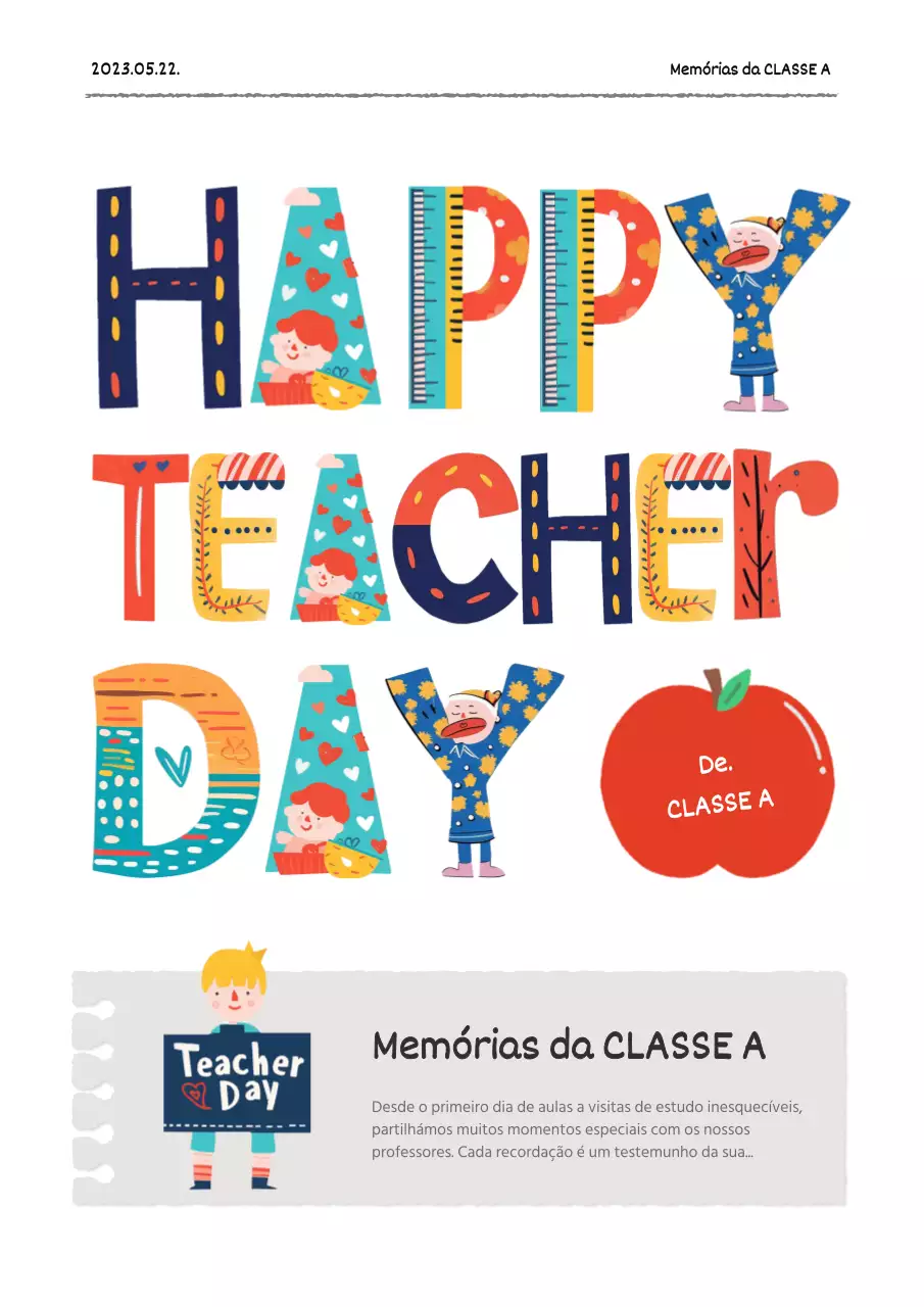 Postagens semanais vermelhas e amarelas do Dia do Professor