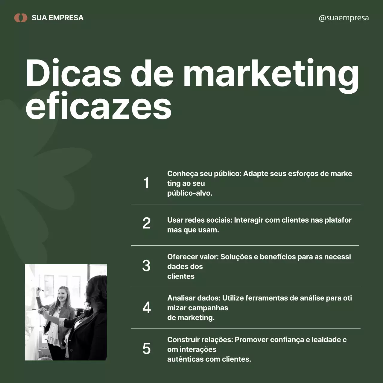 Publicidade de marketing minimalista a preto e verde