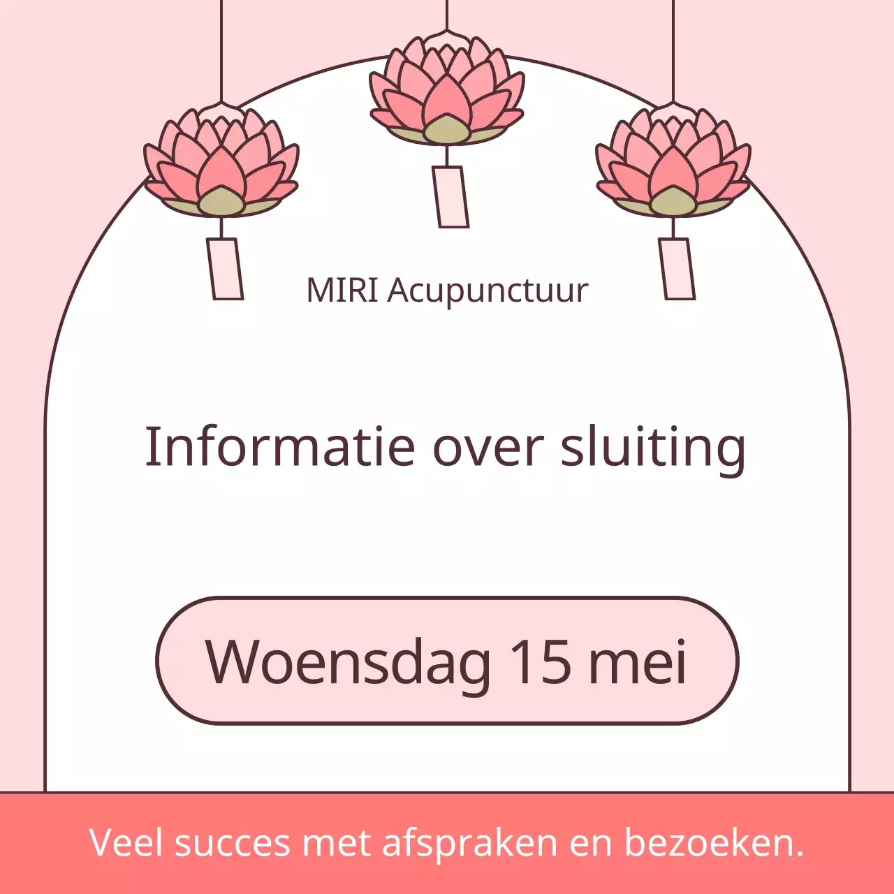 Een eenvoudige roze en bruine aankondiging voor de sluiting van Boeddha-dag