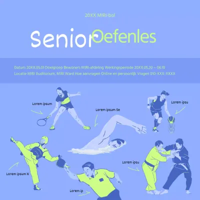 Minimalistische advertentie voor fitnesslessen voor senioren in limoengroen en blauw