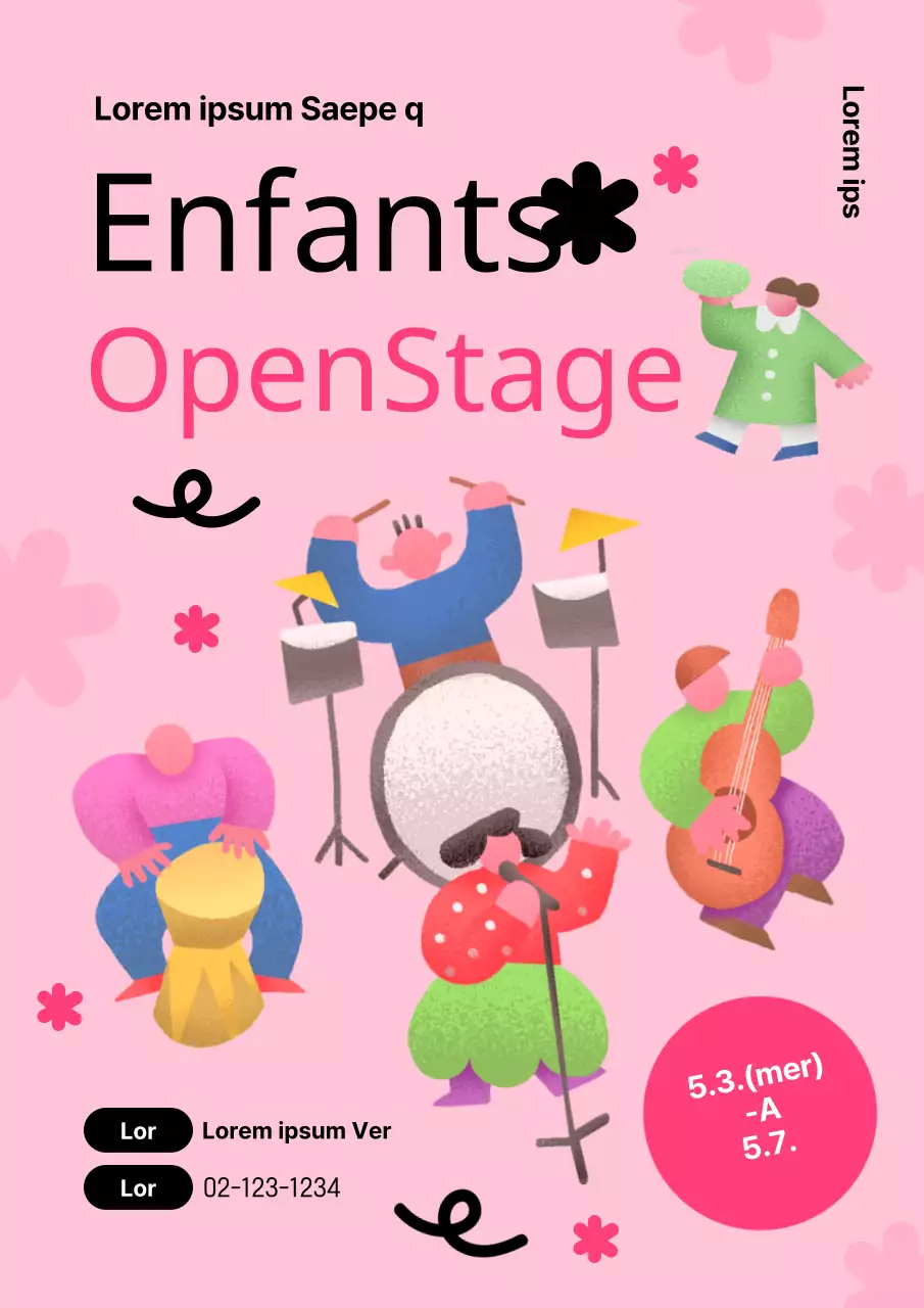 Mignonne affiche rose et noire promouvant un spectacle de la Journée de l'enfance