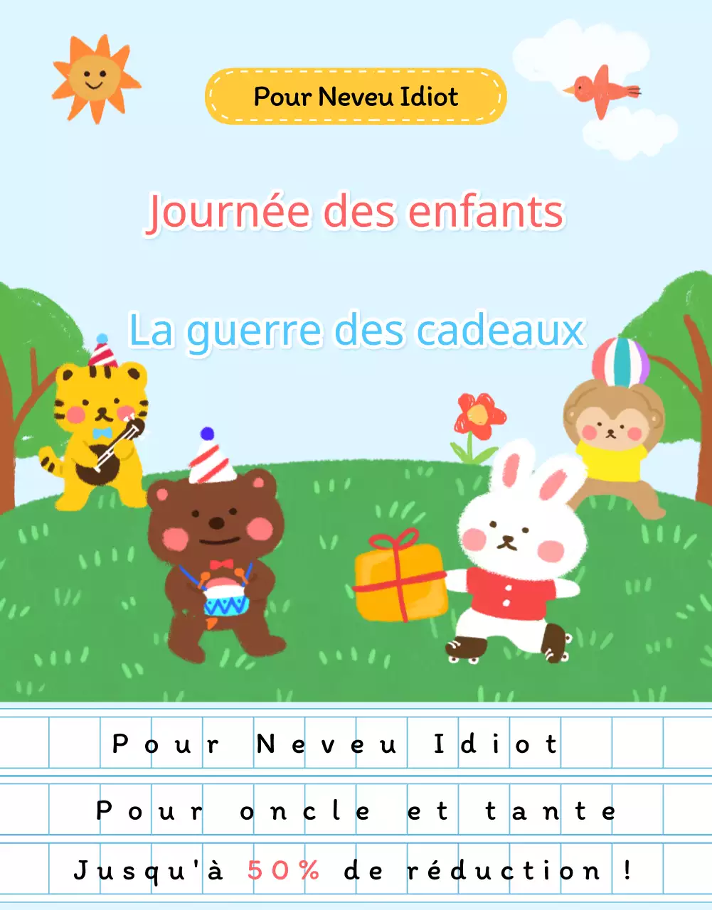 Promouvoir des cadeaux kitsch pour la fête des enfants en bleu ciel