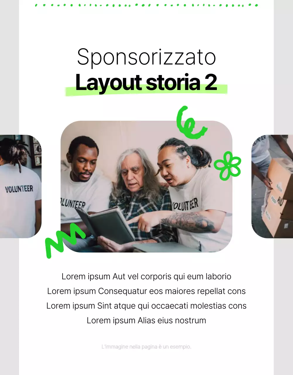 Informazioni semplici sulla sponsorizzazione della ONG in bianco e in colori fluorescenti