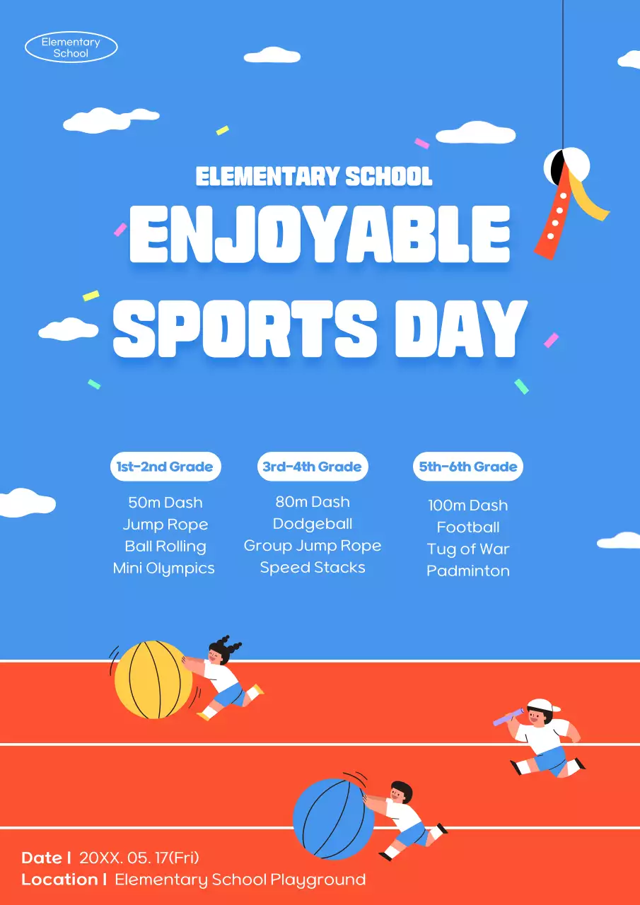 블루 플레이풀 스포츠 이벤트 발표 포스터