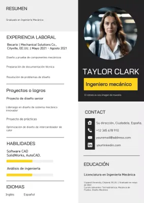 Cartera blanca y amarilla de ingeniero mecánico moderno