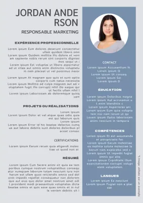 Introduction à un CV de responsable marketing moderne, bleu et gris