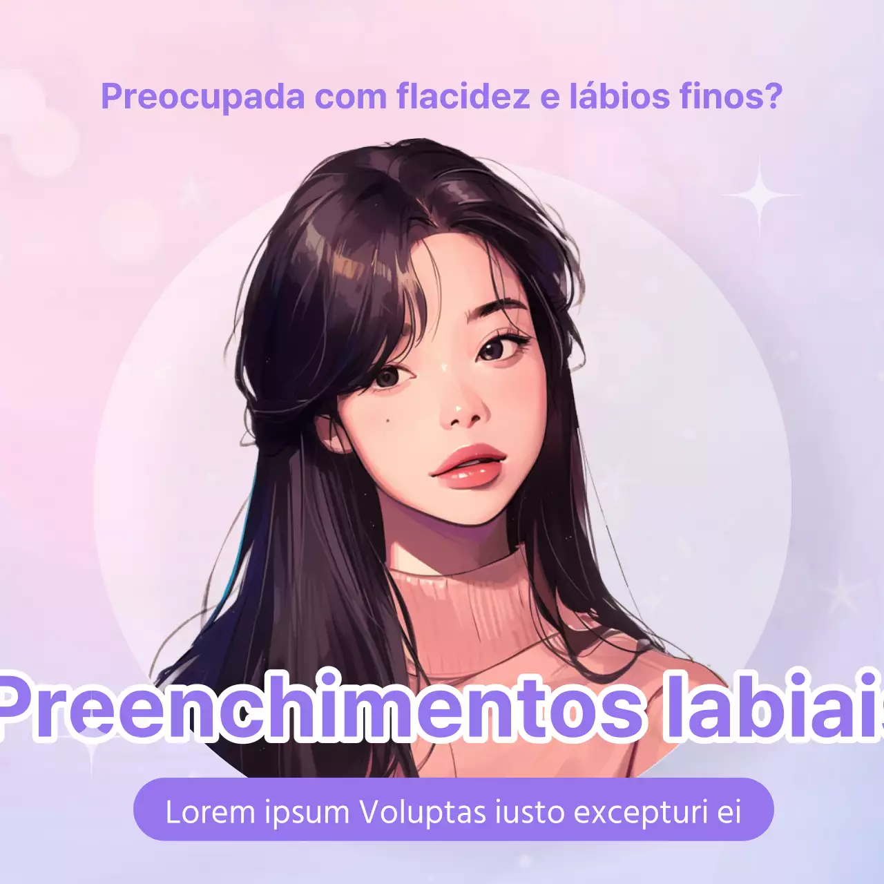 Promover procedimentos dermatológicos cosméticos na moda em lilás