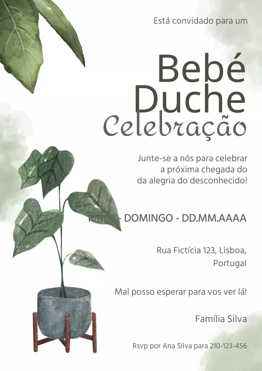 Cartão de convite natural verde-marfim para o chá de bebé