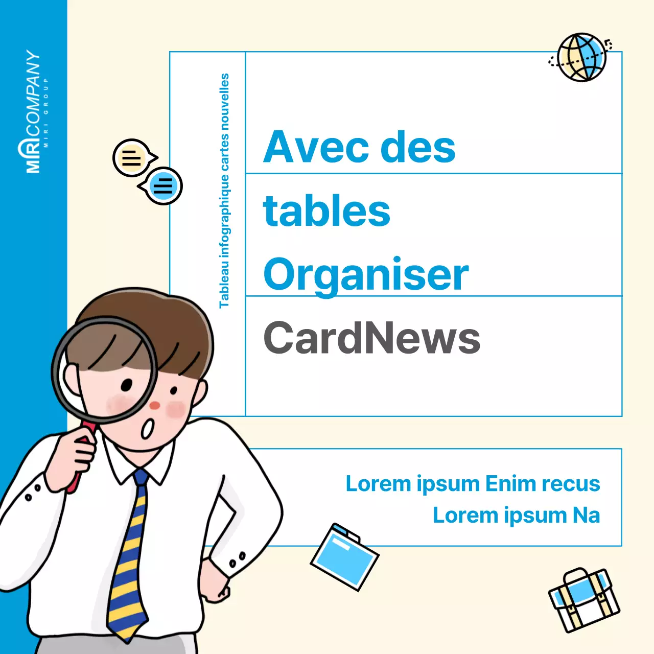 A propos de CardNews avec une table simple en ivoire et bleu clair
