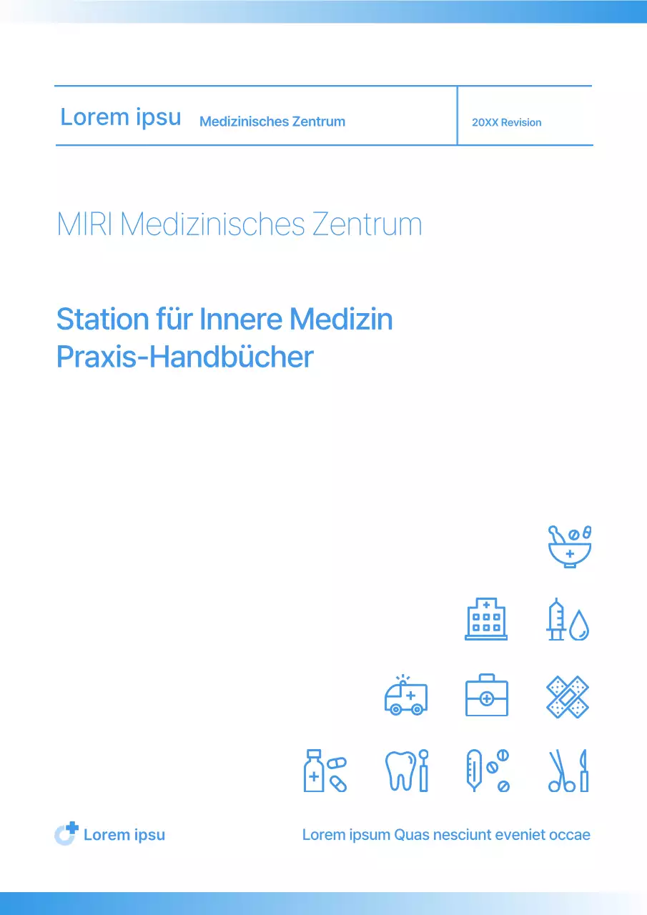 Minimalistisches Stationshandbuch Buchdeckel in blau und weiß