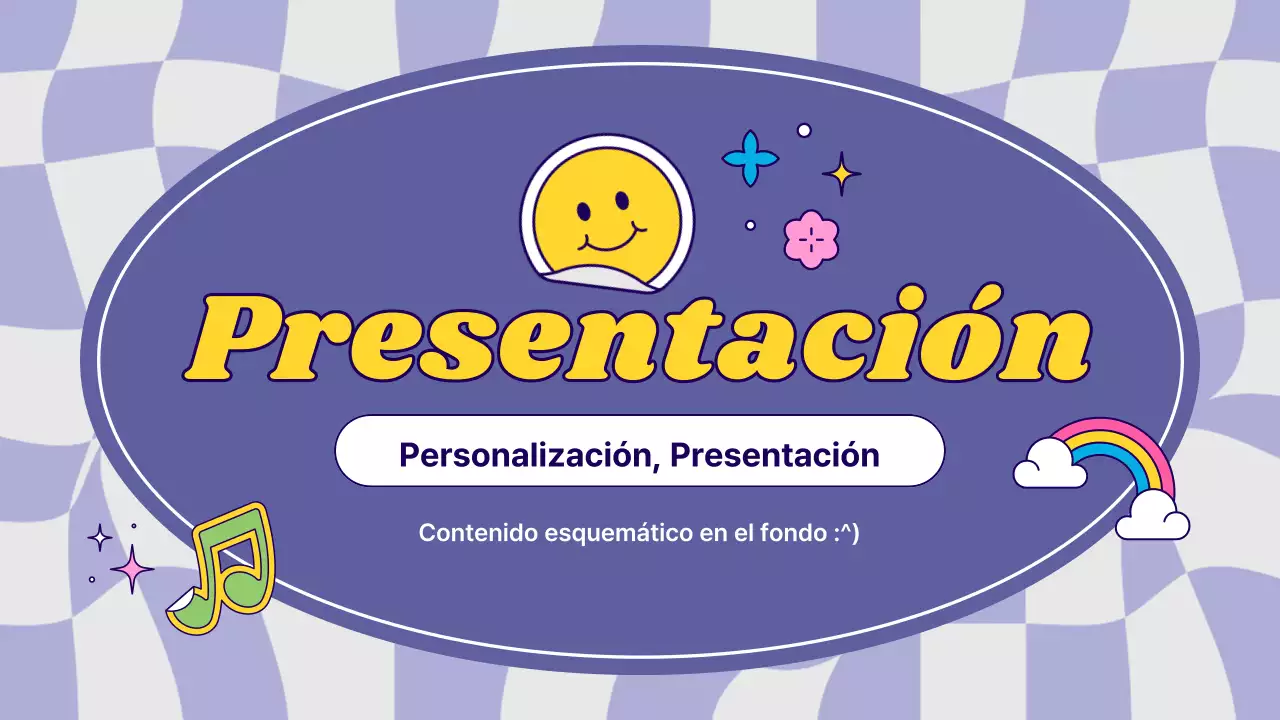 Prospecto con pegatinas violetas y amarillas kitsch