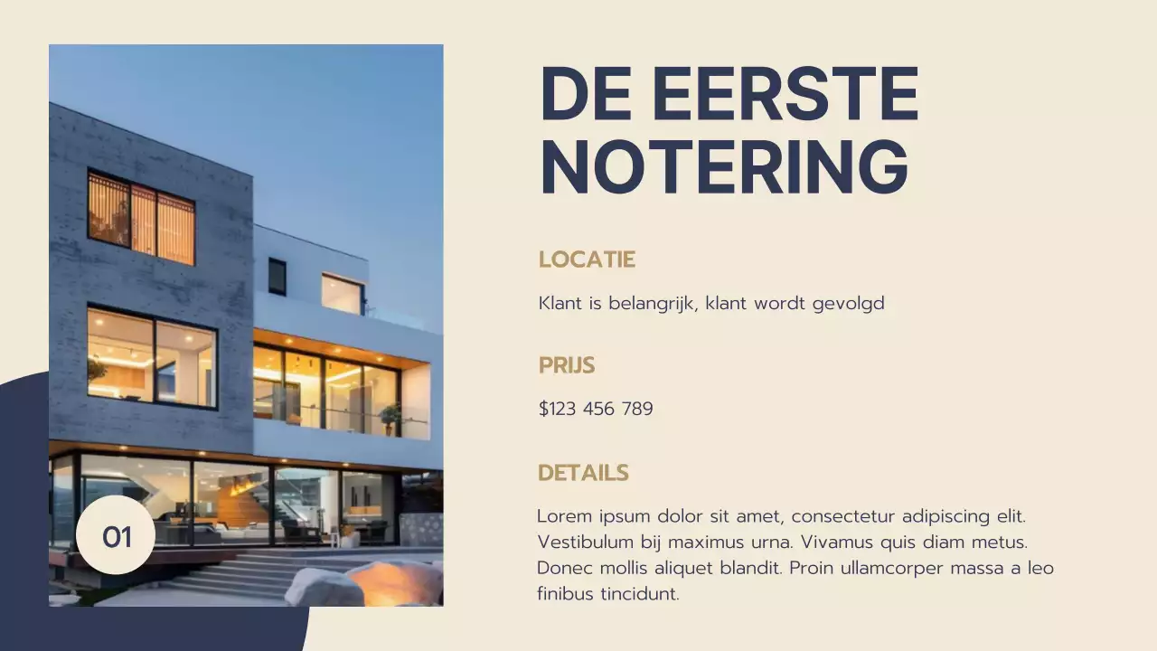 Blauw en Beige Modern Vastgoed Voorstel