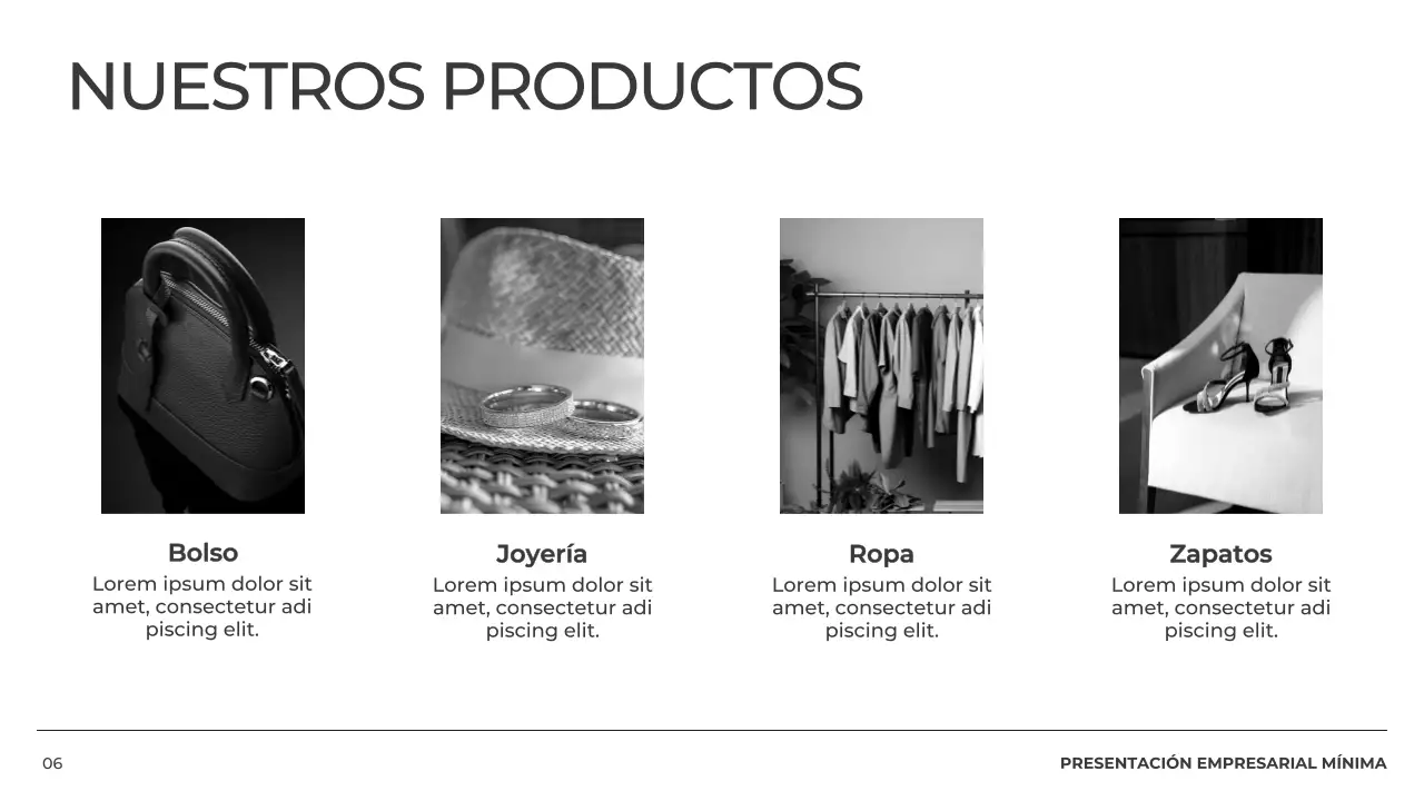 Blanco y negro Perfil empresarial mínimo Presentación de producto