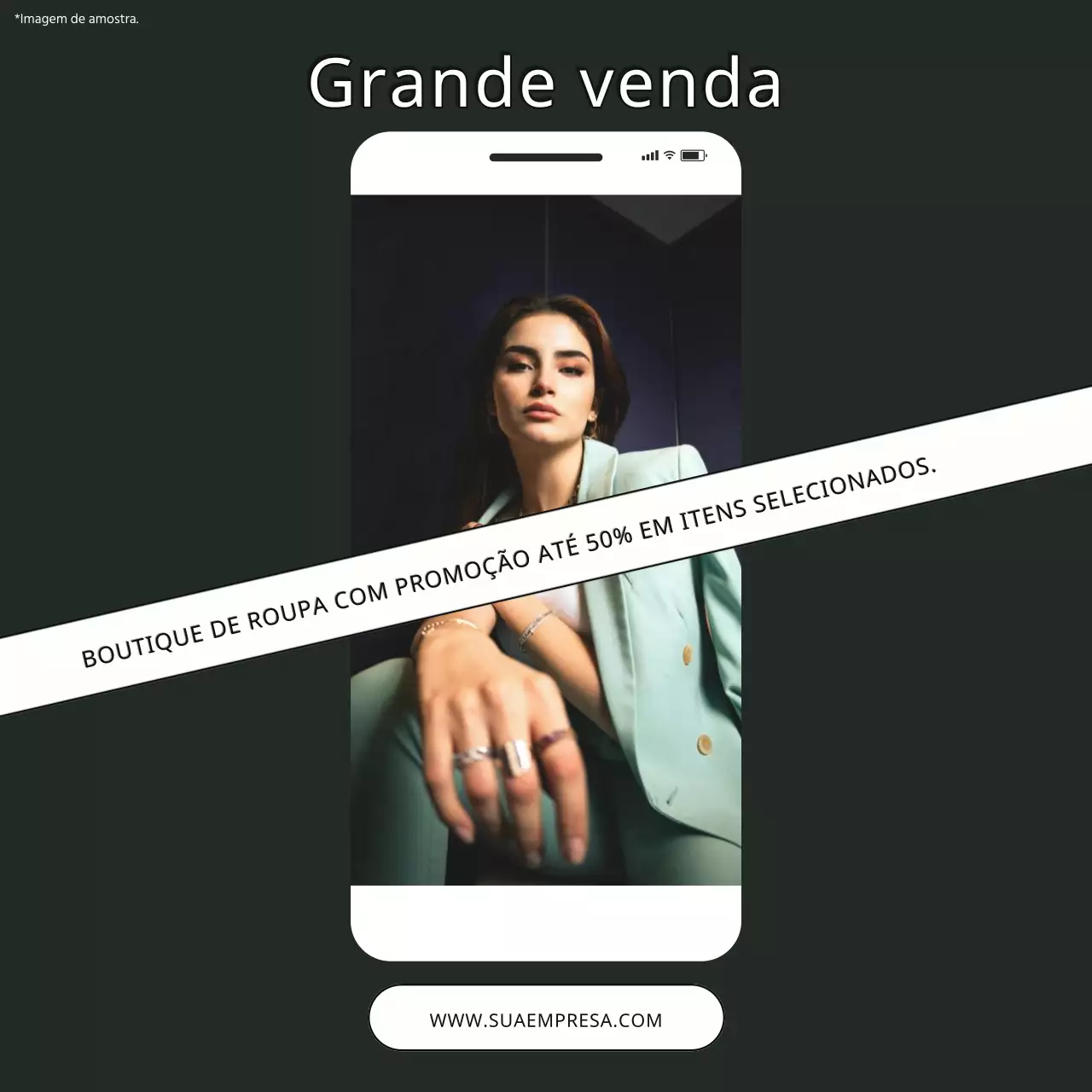 Promoção Grande Venda da Boutique Mulher Elegante Preto e Branco