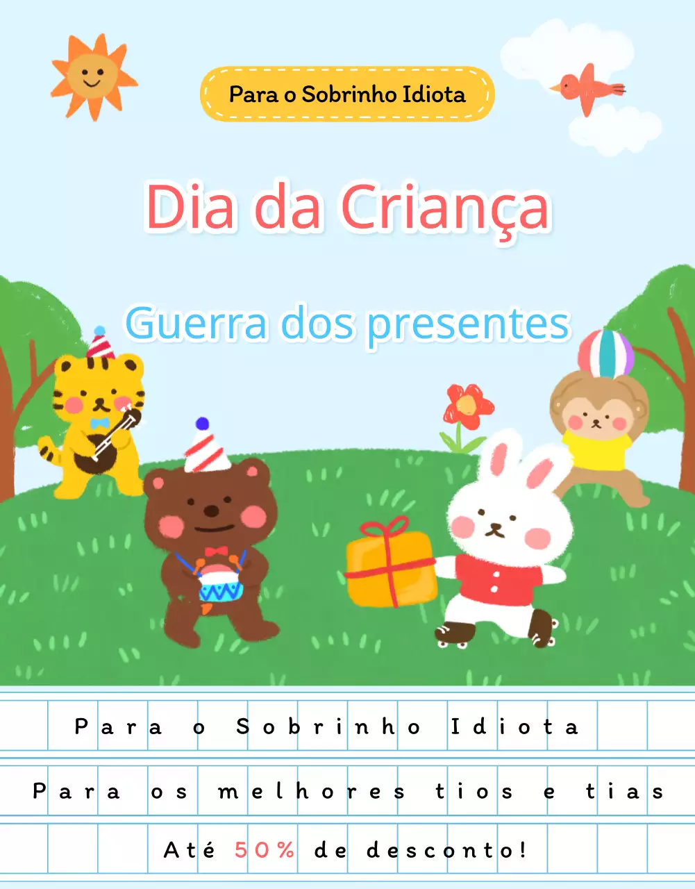 Promover prendas kitsch para o Dia da Criança em azul claro