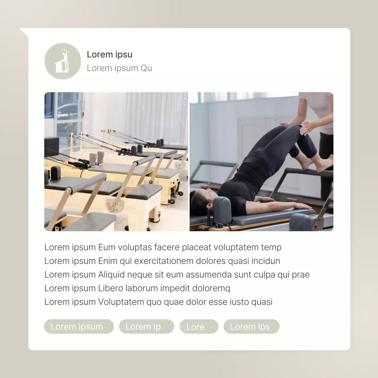 Modern Pilates in beige e giallo social media marketing per promuovere recensioni e domande e risposte