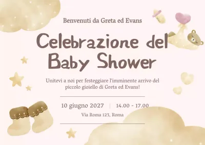 Invito alla festa del bebè moderno in marrone e beige